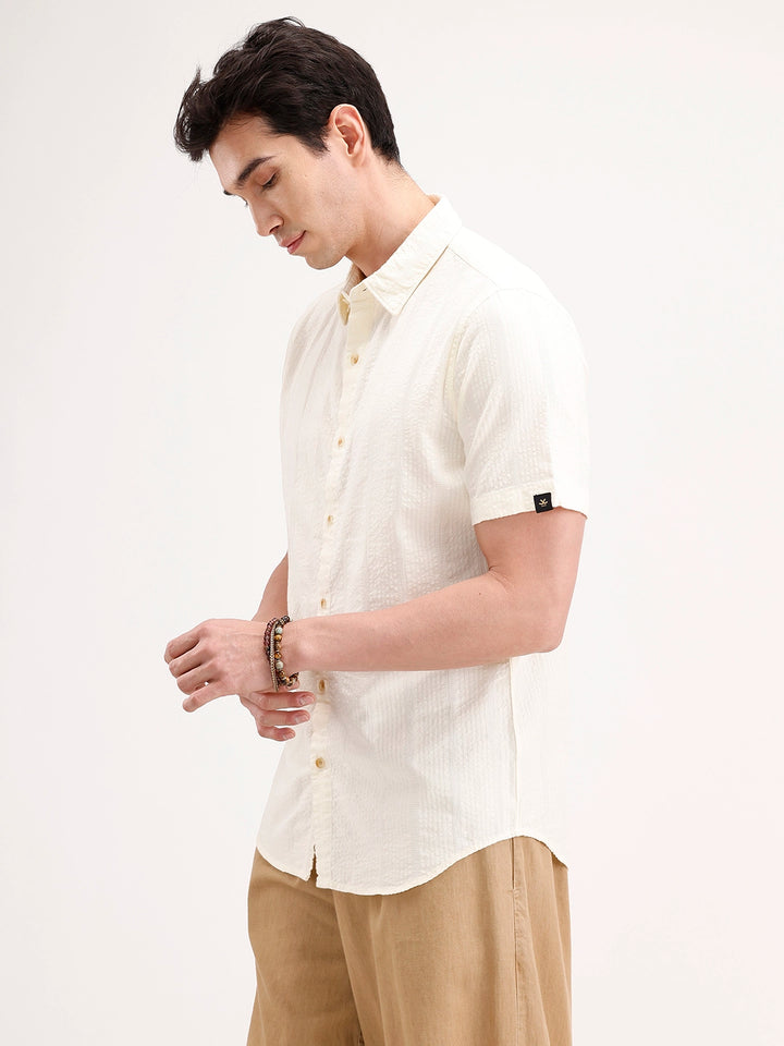 Slim Fit Textured Half Sleeve Shirt | Yellow