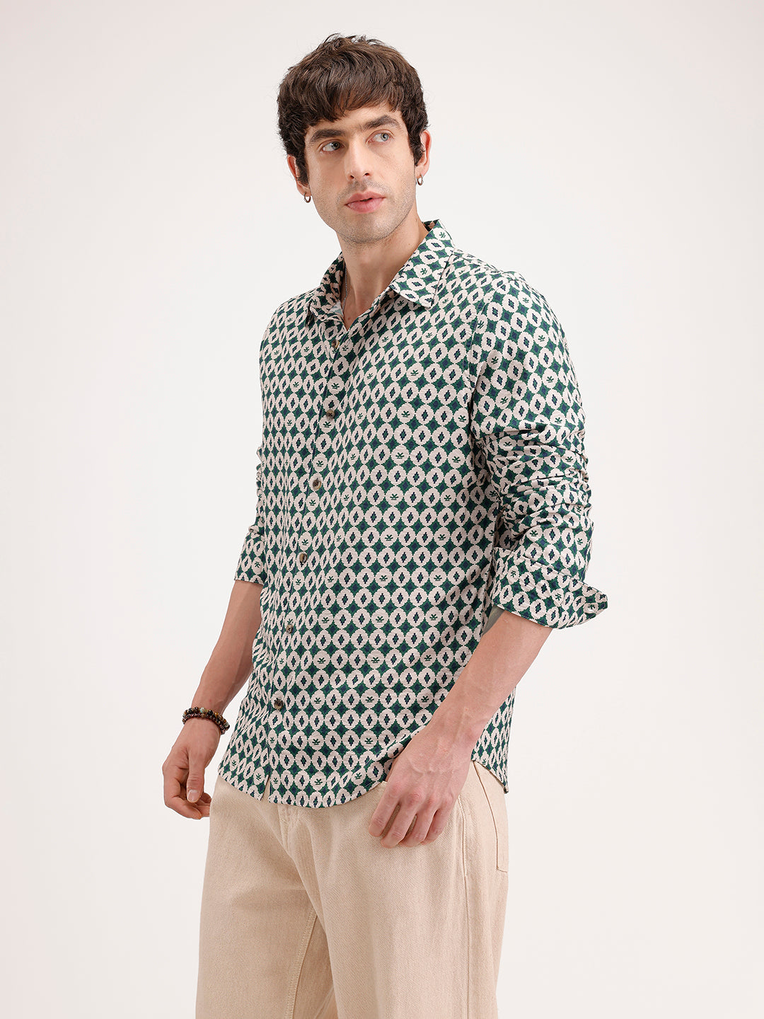 Slim Fit AOP Full Sleeve Shirt | Green