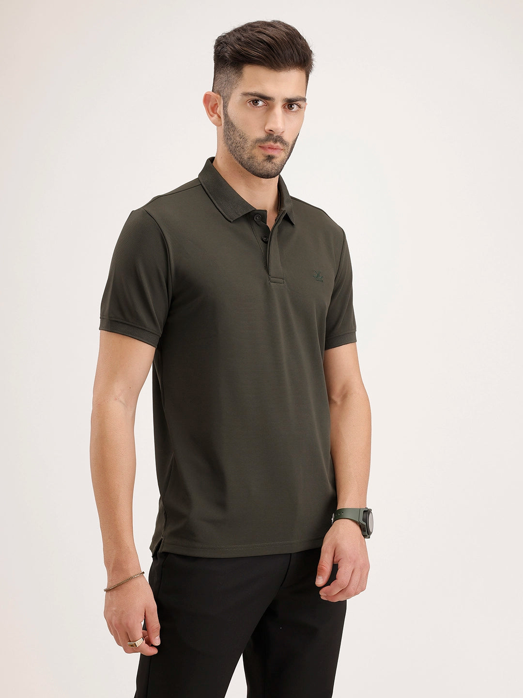 Solid Slim Fit Polo T-Shirt | Green