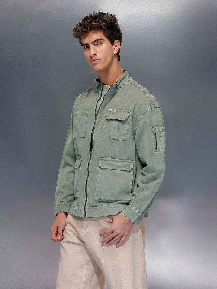 Sage Cargo-Style Zip Jacket | Olive
