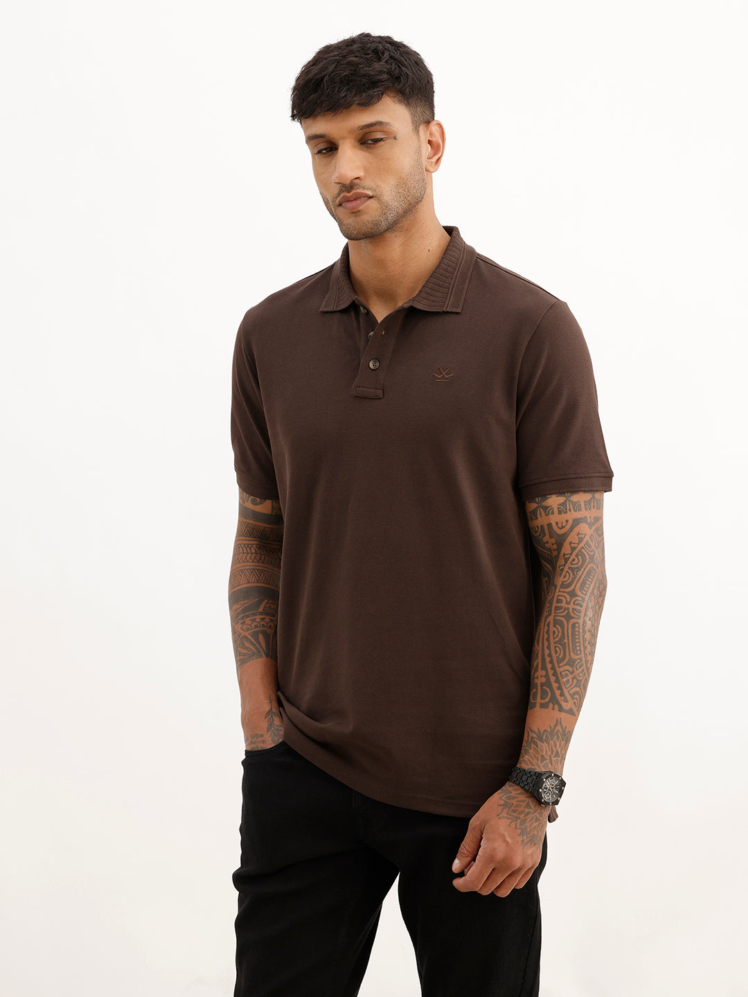 Solid Slim Fit Polo T-Shirt | Brown