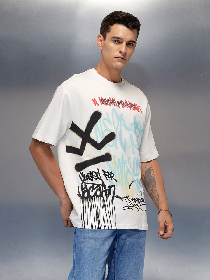 Grafitti inspired men's casual oversized fit t-shirt | White