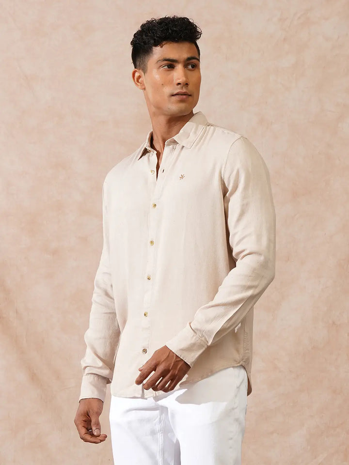 Viscose Linen Slim Fit Shirt | Beige