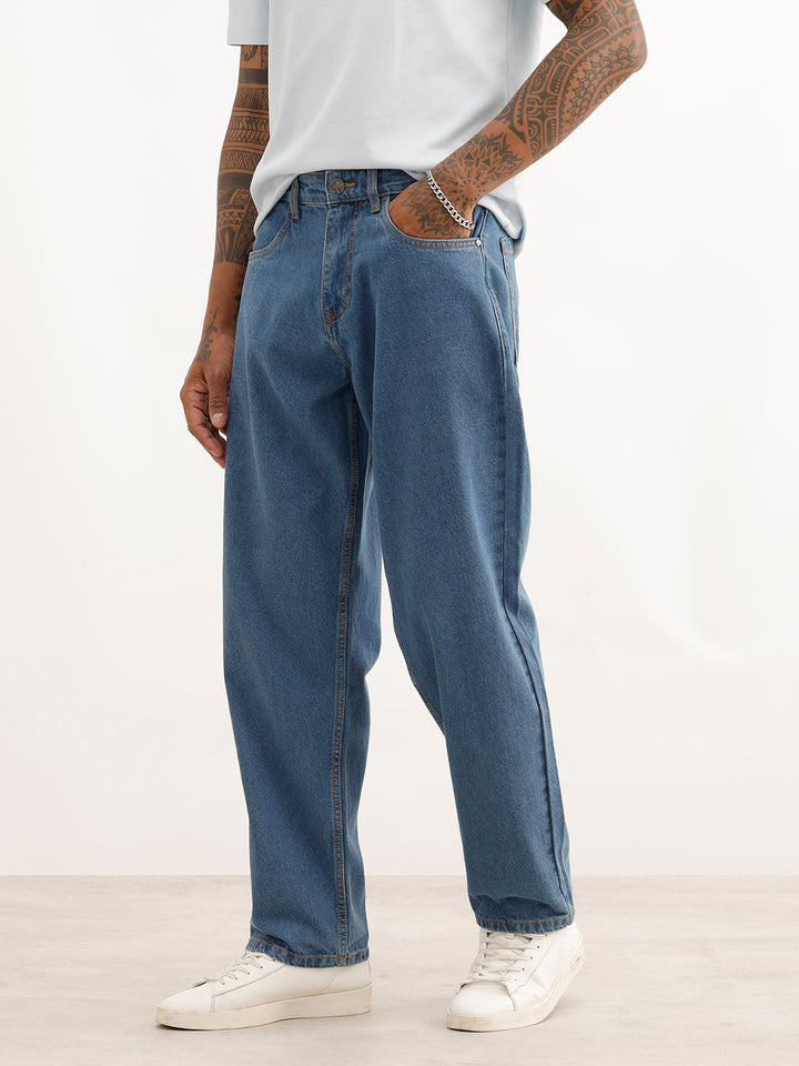 Loose Fit Faded Denim Jeans | Light Blue