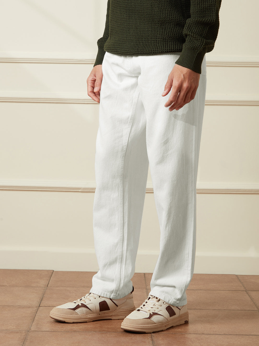 Solid White Twill Denim Jeans