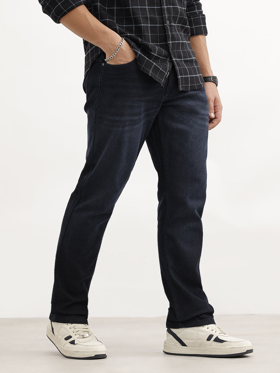 Solid Straight Fit Denim Jeans | Dark Blue