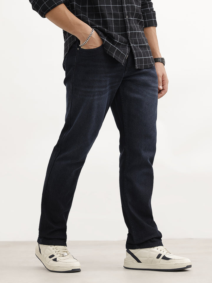 Solid Straight Fit Denim Jeans | Dark Blue