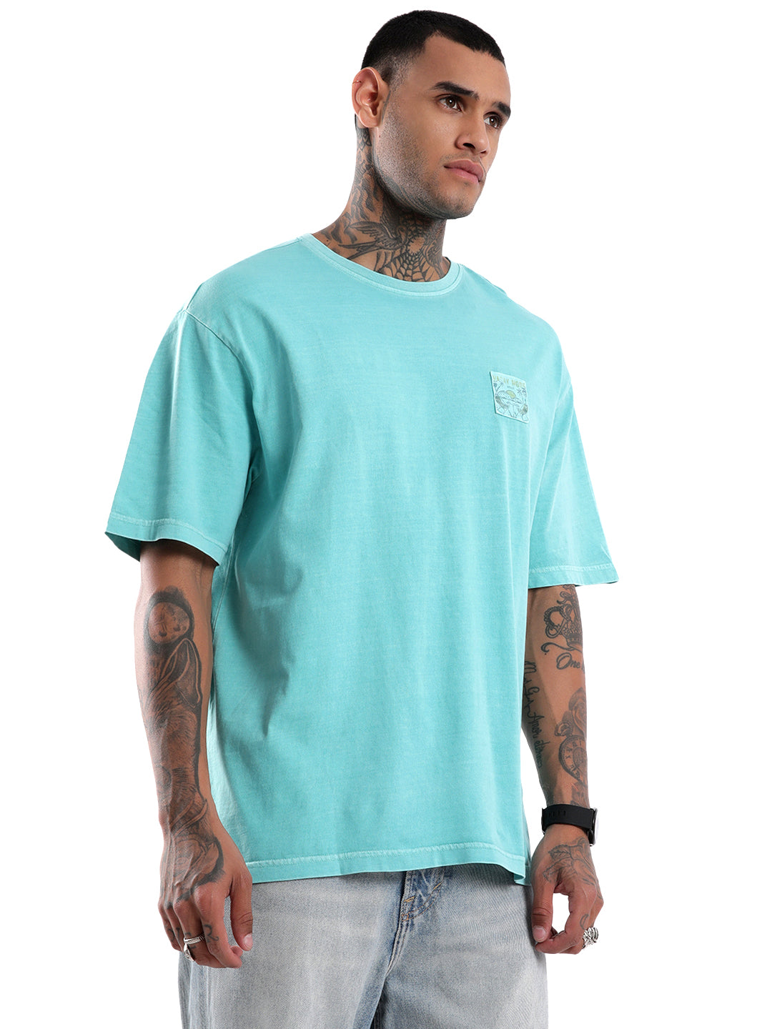 Aqua Crew Neck Patch T-Shirt