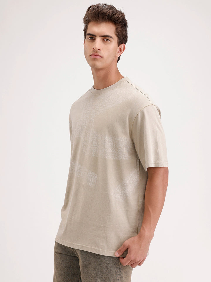 Oversized Placement Printed T-Shirt | Khaki