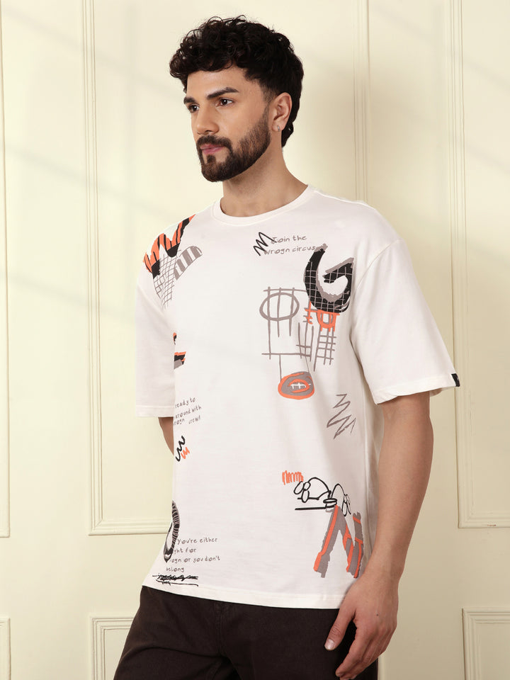 Heavy GSM Placement Print T-Shirt  | Off White