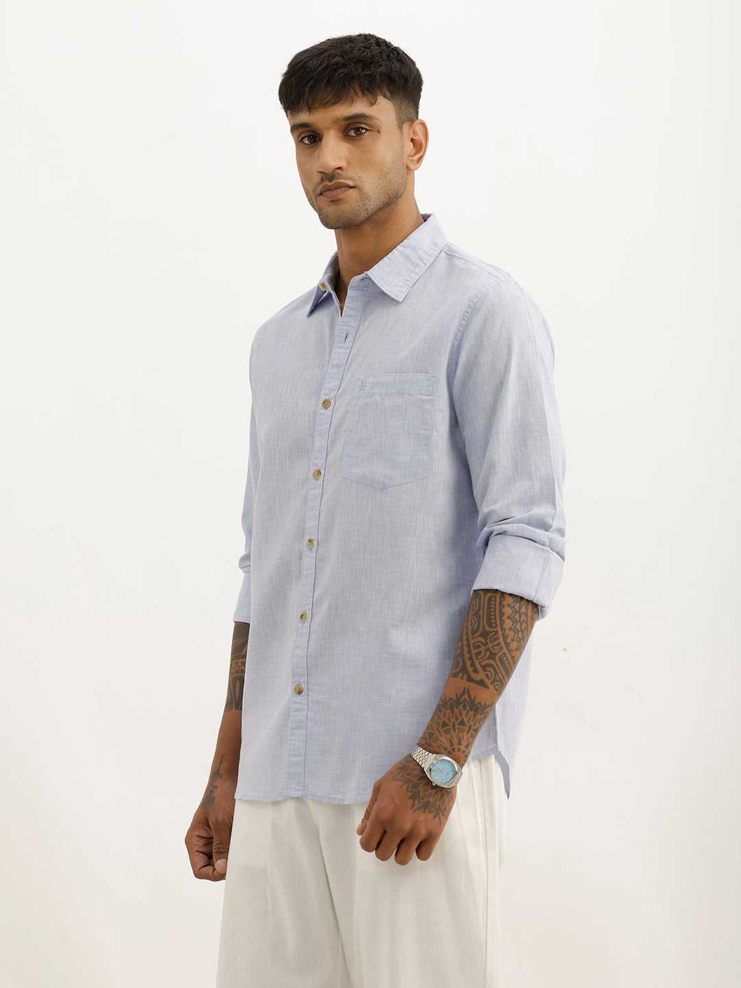Solid Slim Fit Full Sleeve Shirt | Light Blue