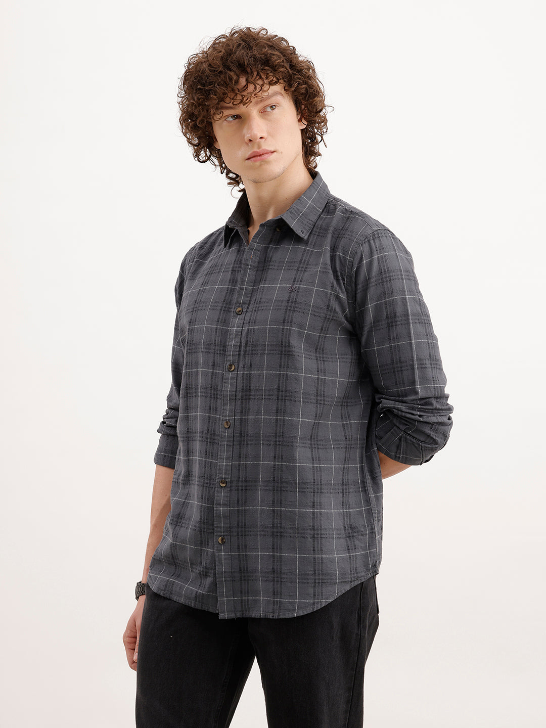 Slim Fit Textured Shirt  | Dark Grey