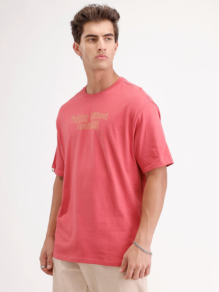 Oversized Placement Printed T-Shirt | Red