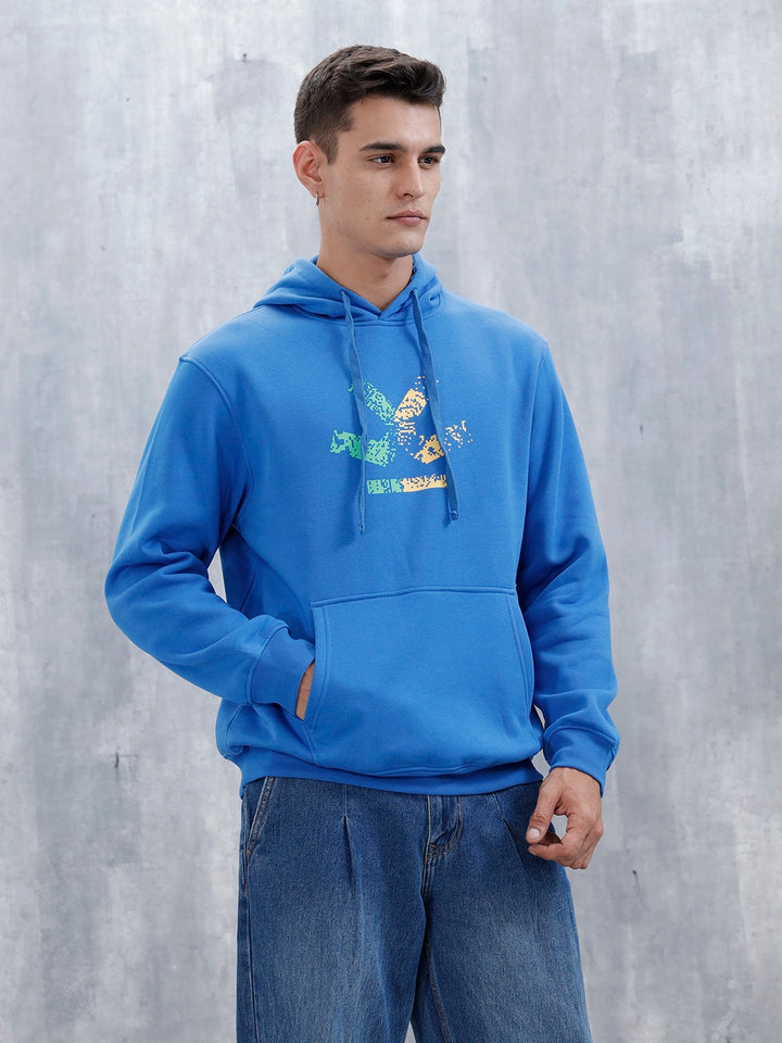 Wrogn Comfort Fit Graphic Hoodie Sweatshirt For Men | Blue