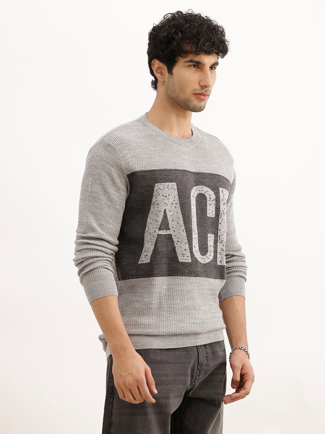 Classic Regular Fit Jacquard Sweater | Grey