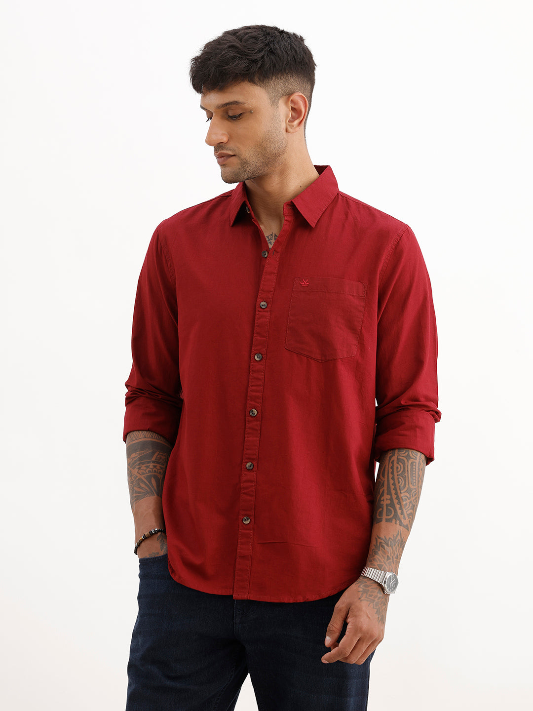 Solid Slim Fit 100% Cotton Shirt | Maroon