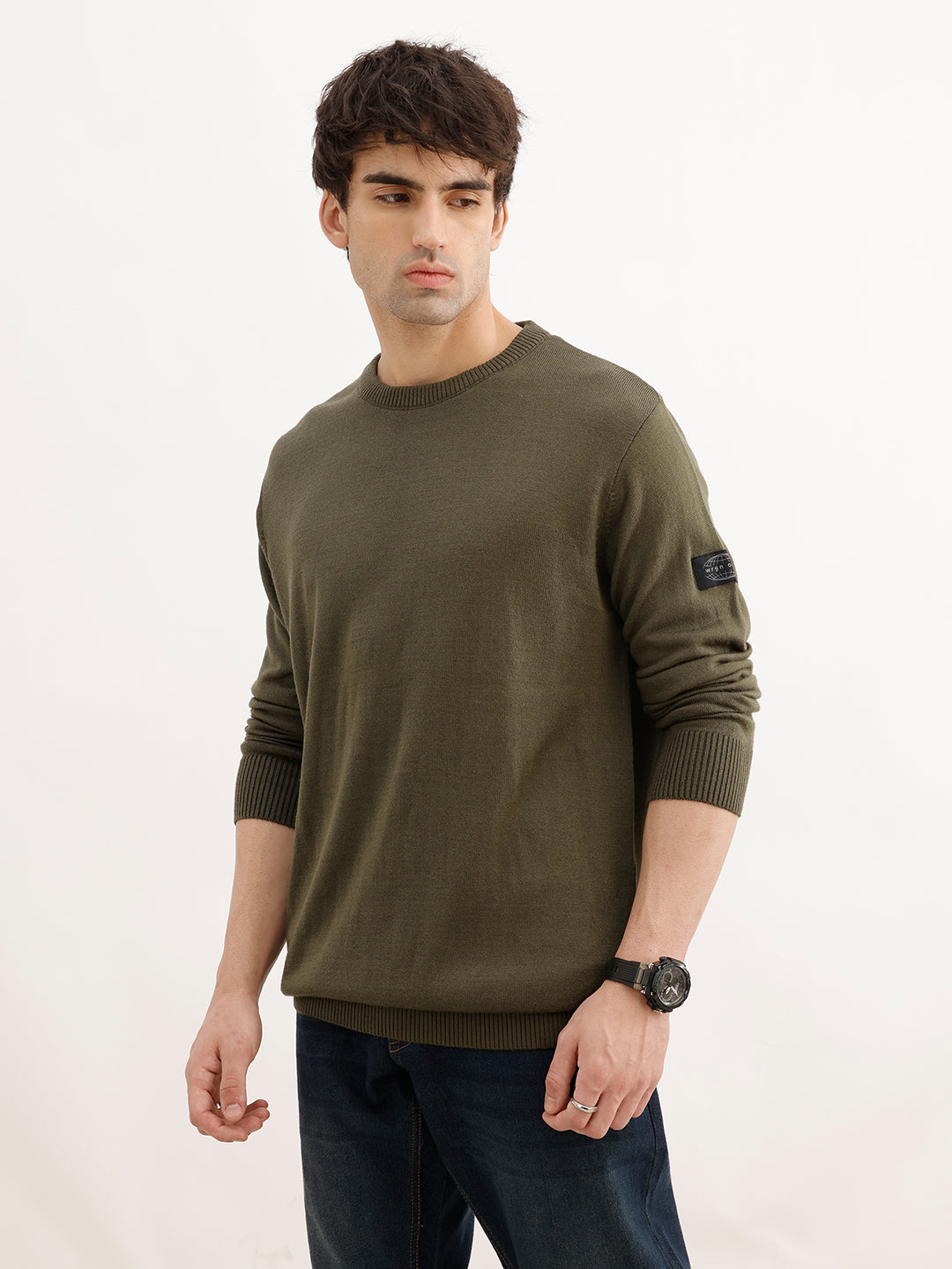 Solid Regular Fit Sweater | Olive | WSW02FSRE1025W
