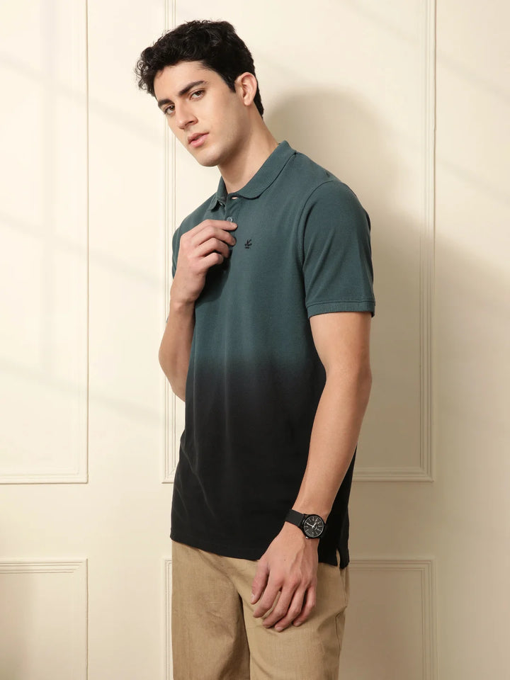 Washed Slim Fit Polo T-Shirt in Teal
