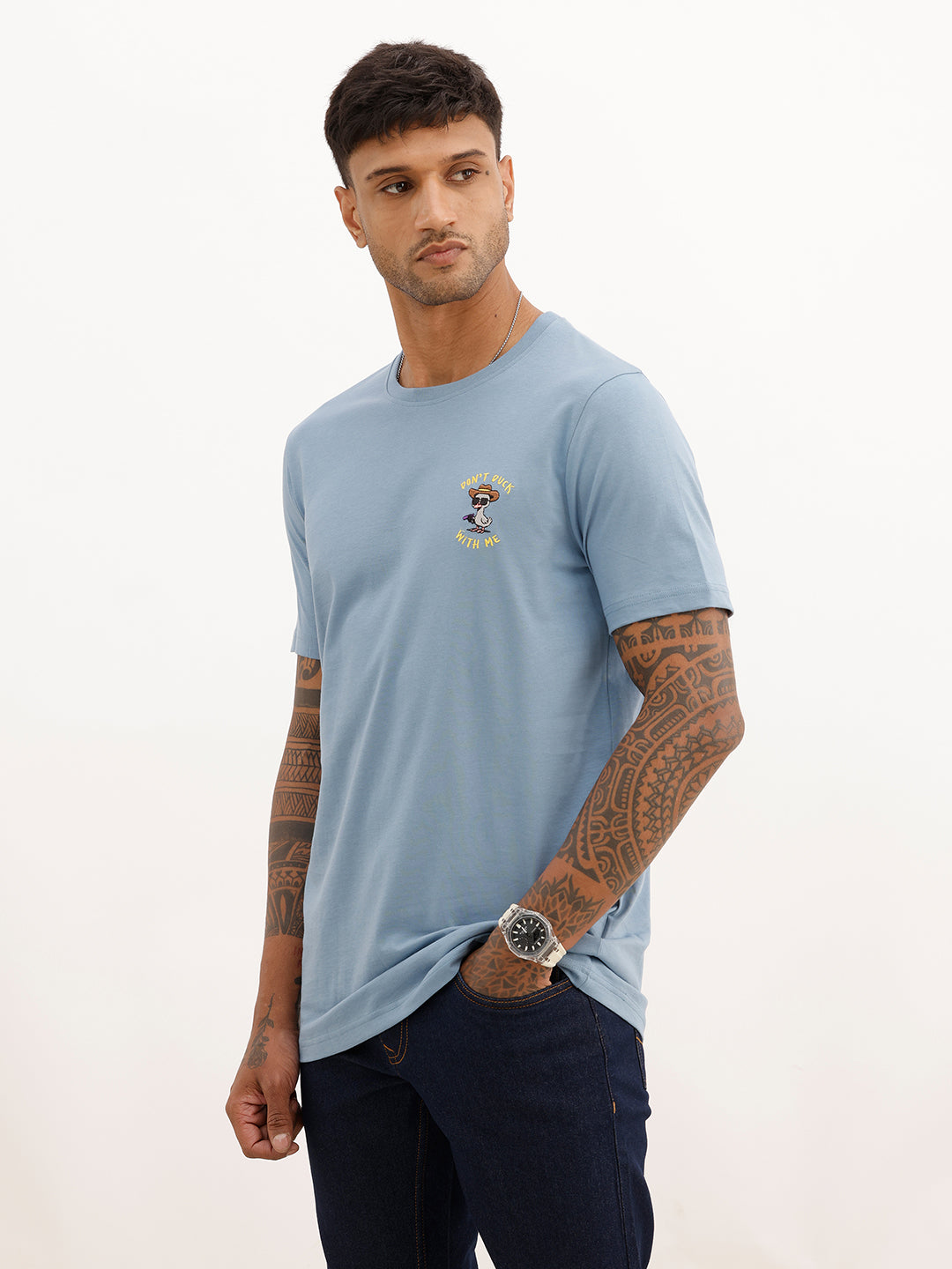 Slim Fit Embroidered Patch Detail T-Shirt | Blue | WTS02HSSL1378S