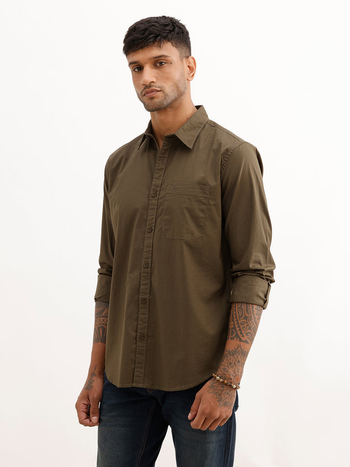 Solid Slim Fit Full Sleeve Shirt | Olive