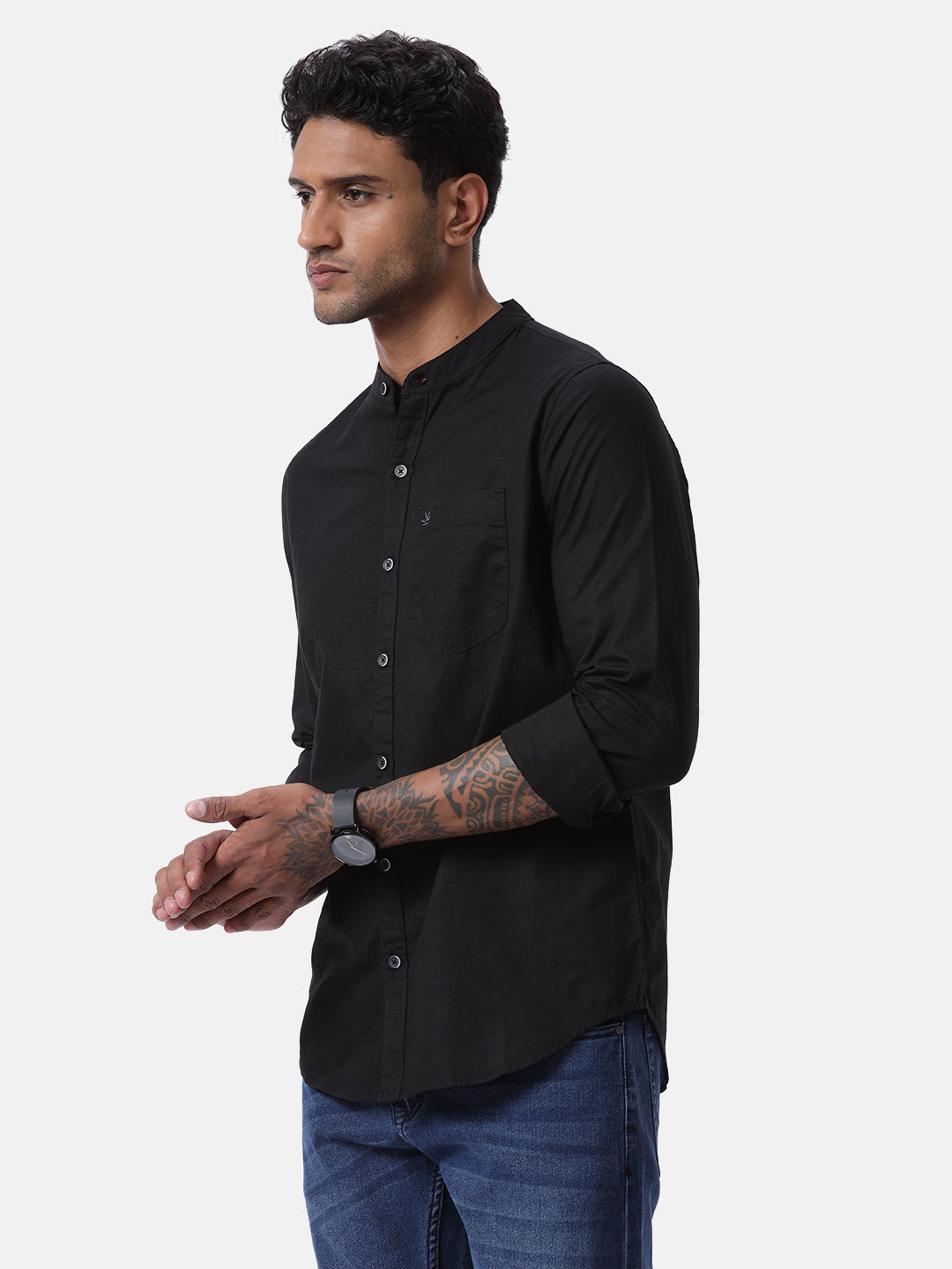 Classic Black Mandarin Collar Shirt