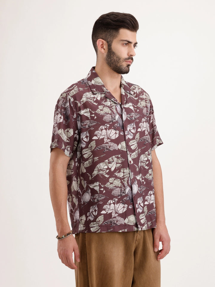 Regular Fit AOP Half Sleeve Shirt | Maroon