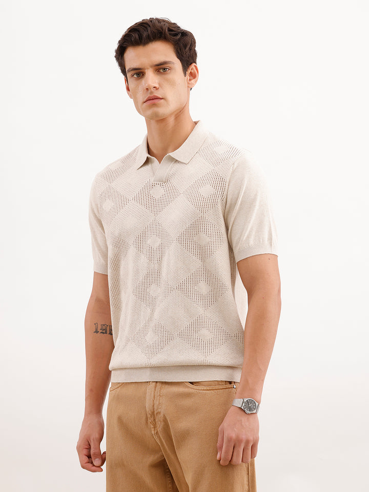 Textured Slim Fit T-Shirt  | Ecru