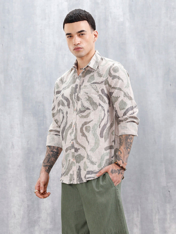 Wrogn Men's Printed Slim Fit Shirt  | Light Green