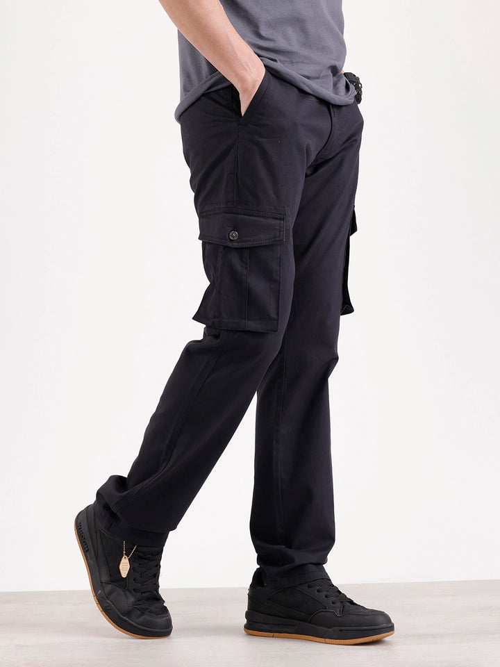 Solid Straight Fit Cargo  | Black