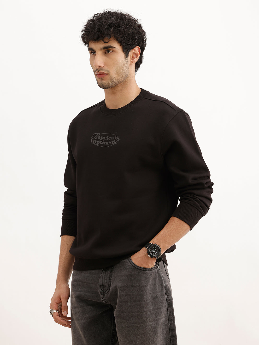 Classic Placement Printed Sweatshirt | Black