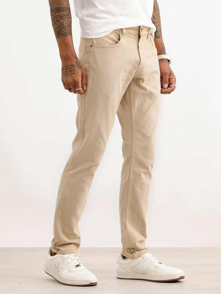Solid Slim Fit Denim Jeans | Beige