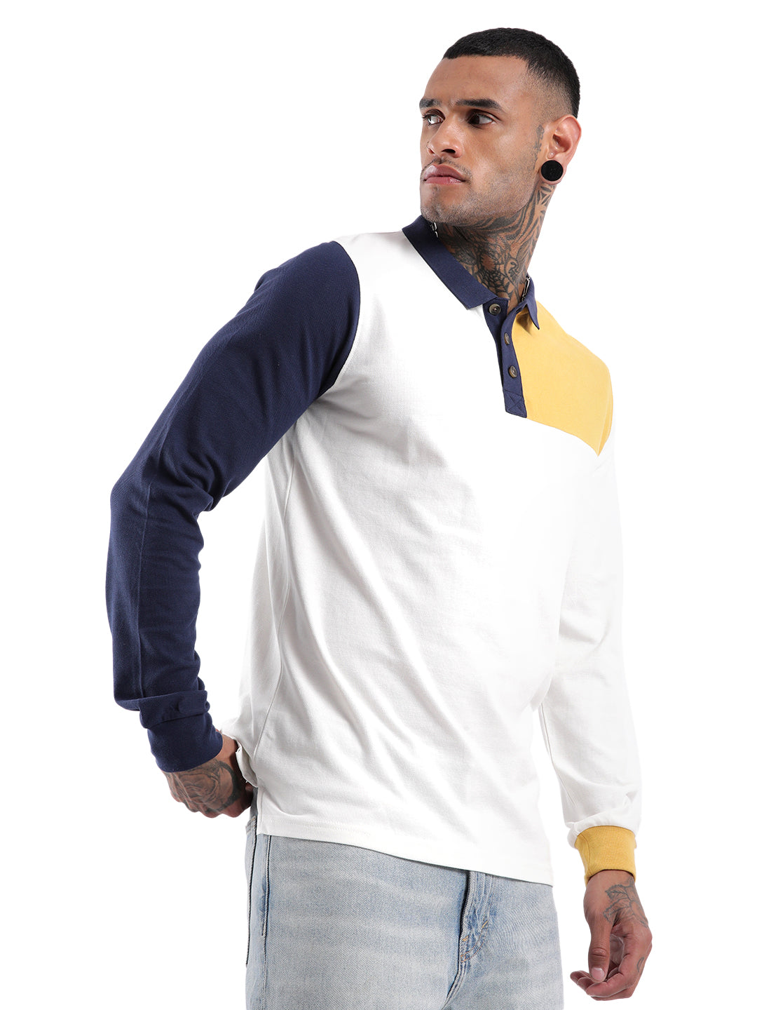 Colour blocked White Polo T-Shirt