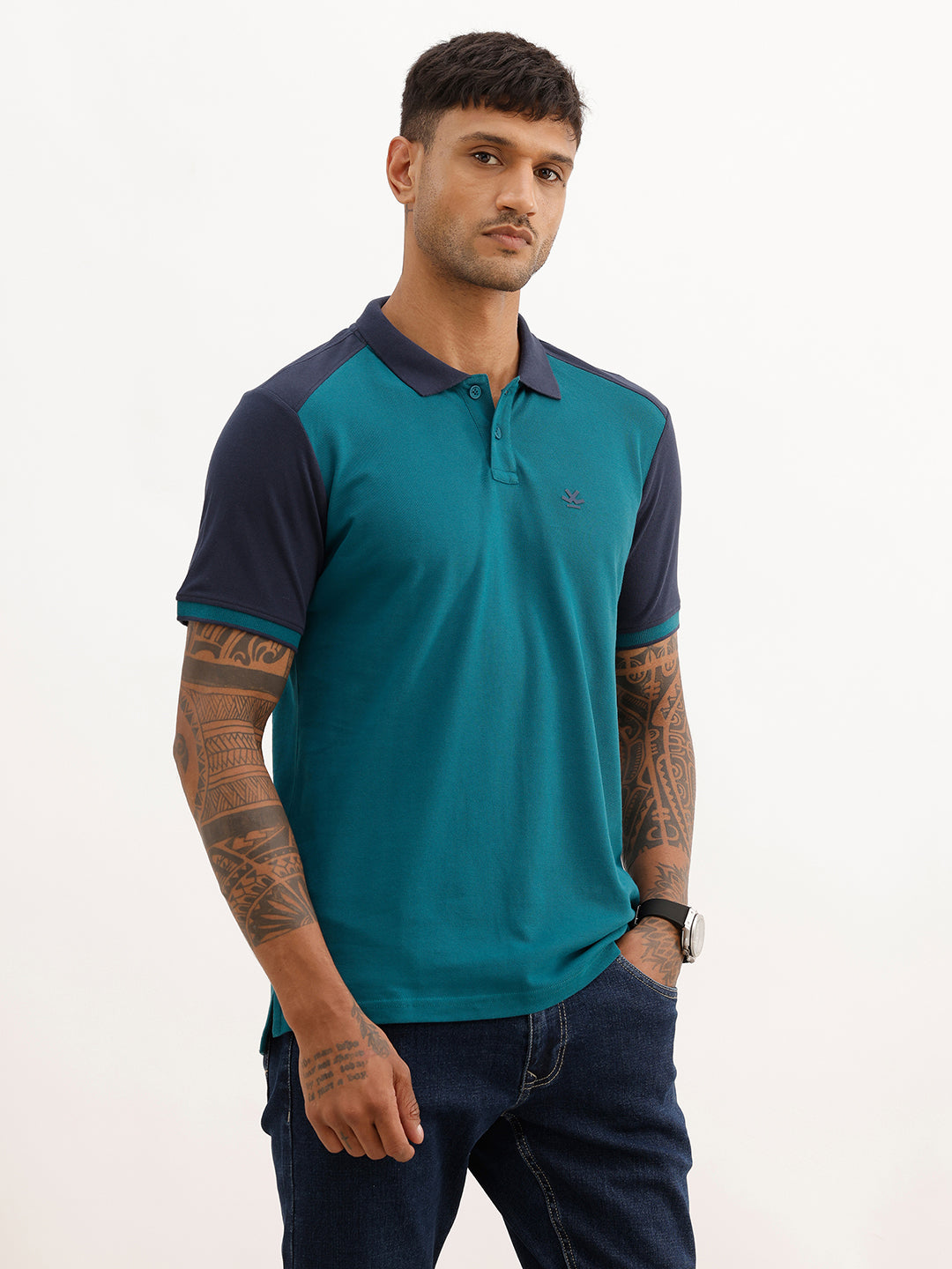 Classic Contrast Sleeves Polo T-Shirt | Teal | WWTS313F