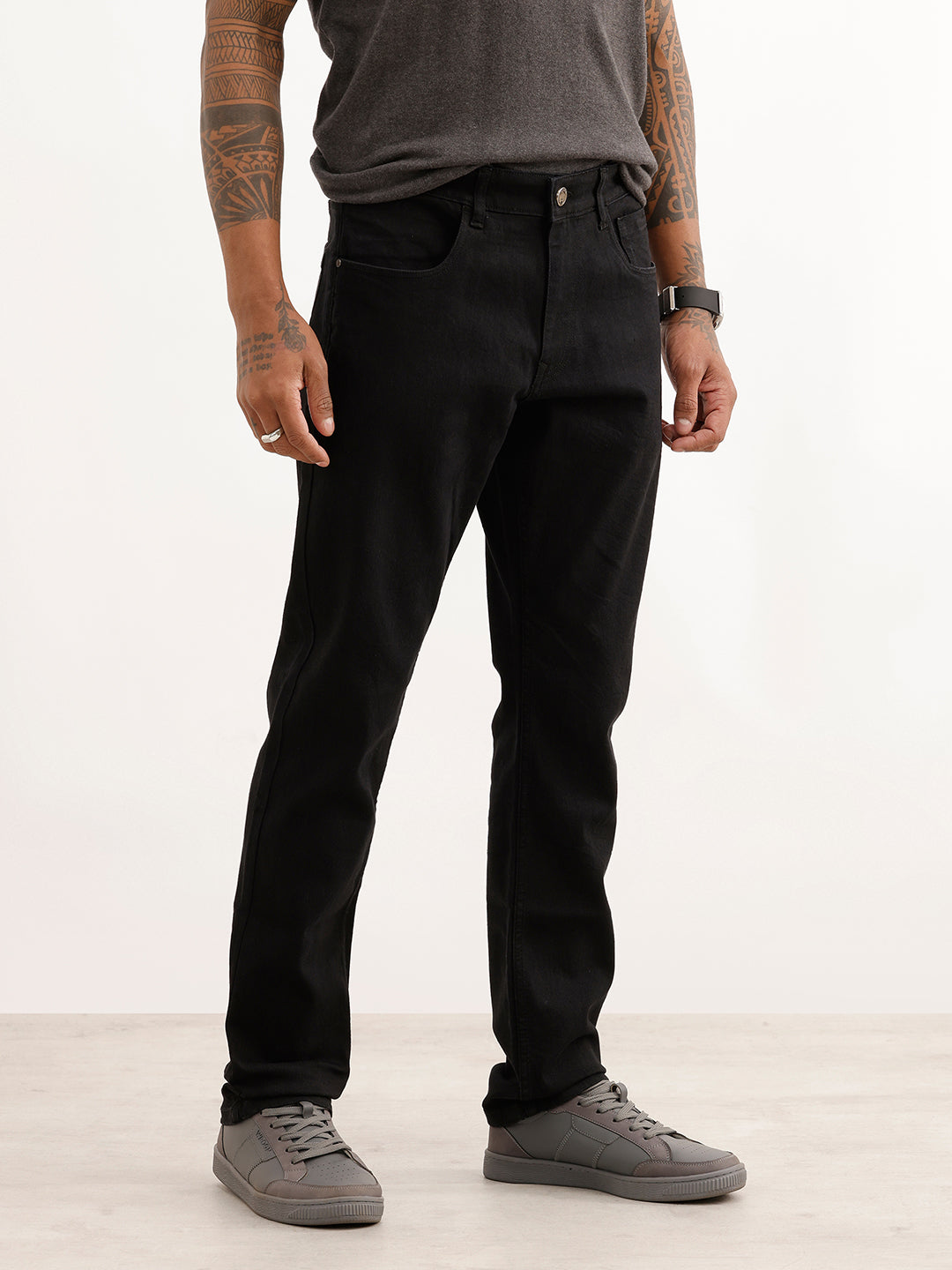 Solid Slim Fit Denim Jeans | Black