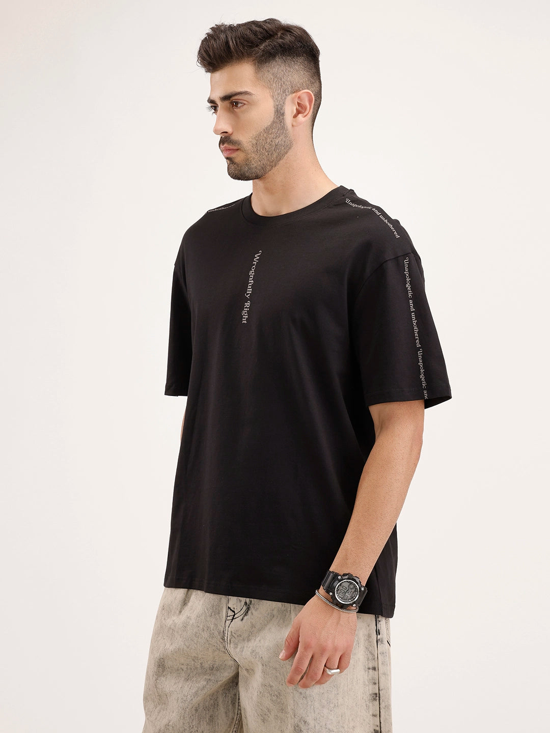 Oversized Fit Placement Printed T-Shirt | Black