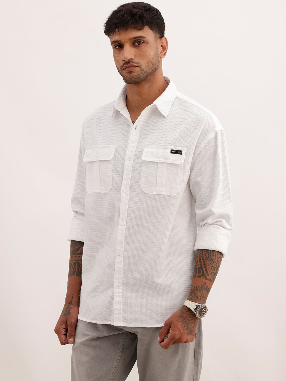 Textured Double Pocket Shirt | White | WTSH0942M