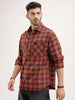 Oversized Raw Edge Double Pocket Checkered Shirt | Brown