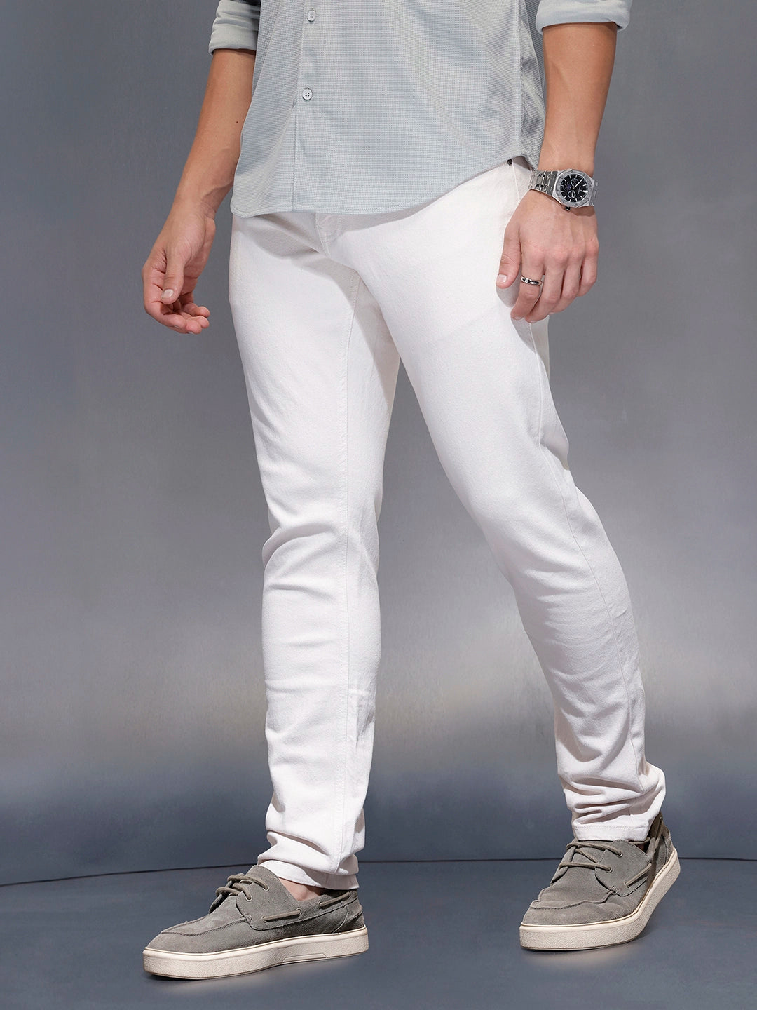 Clean White Straight Slim Jeans | Pink
