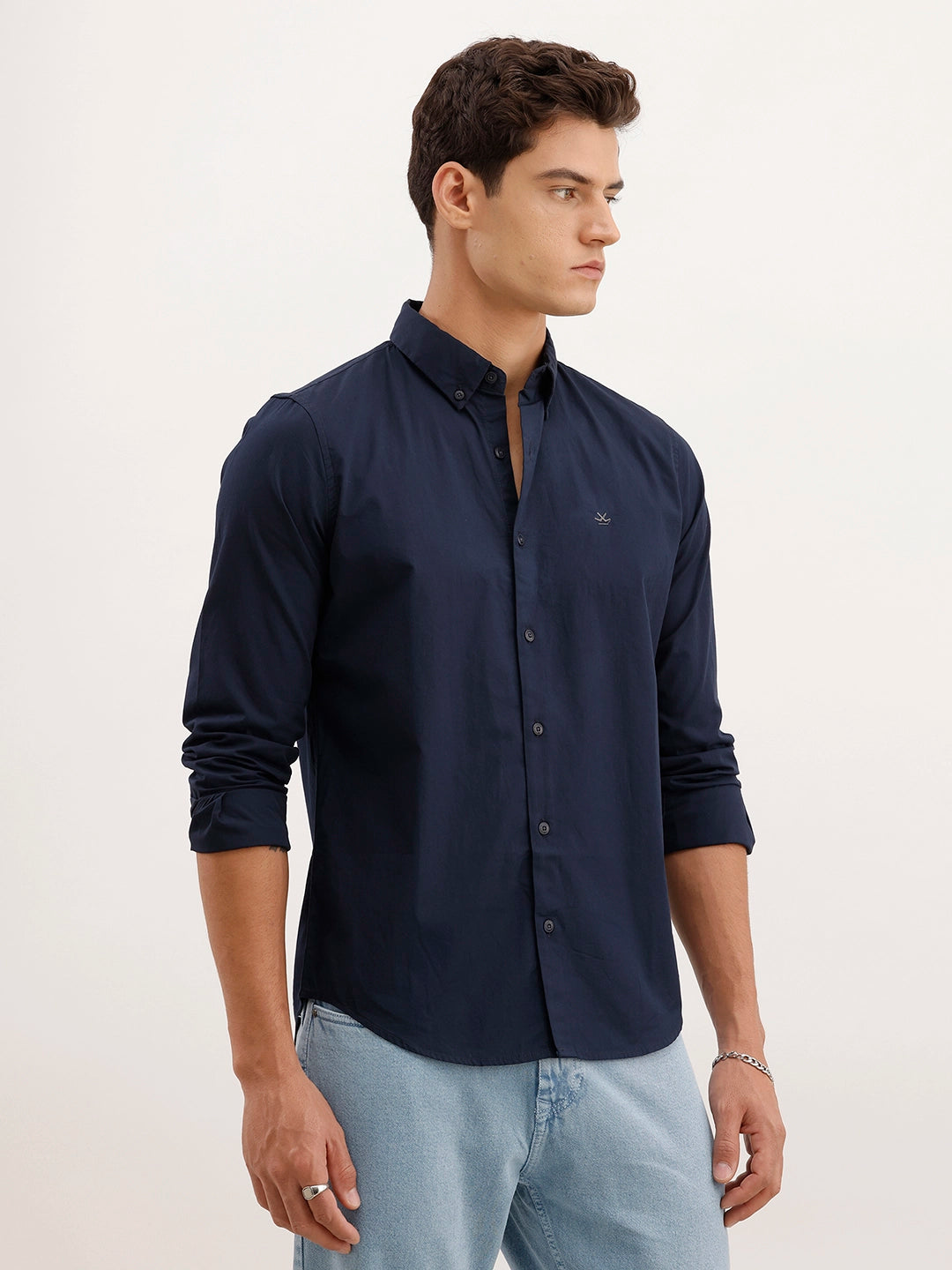 Slim Fit Solid Shirt | Navy Blue