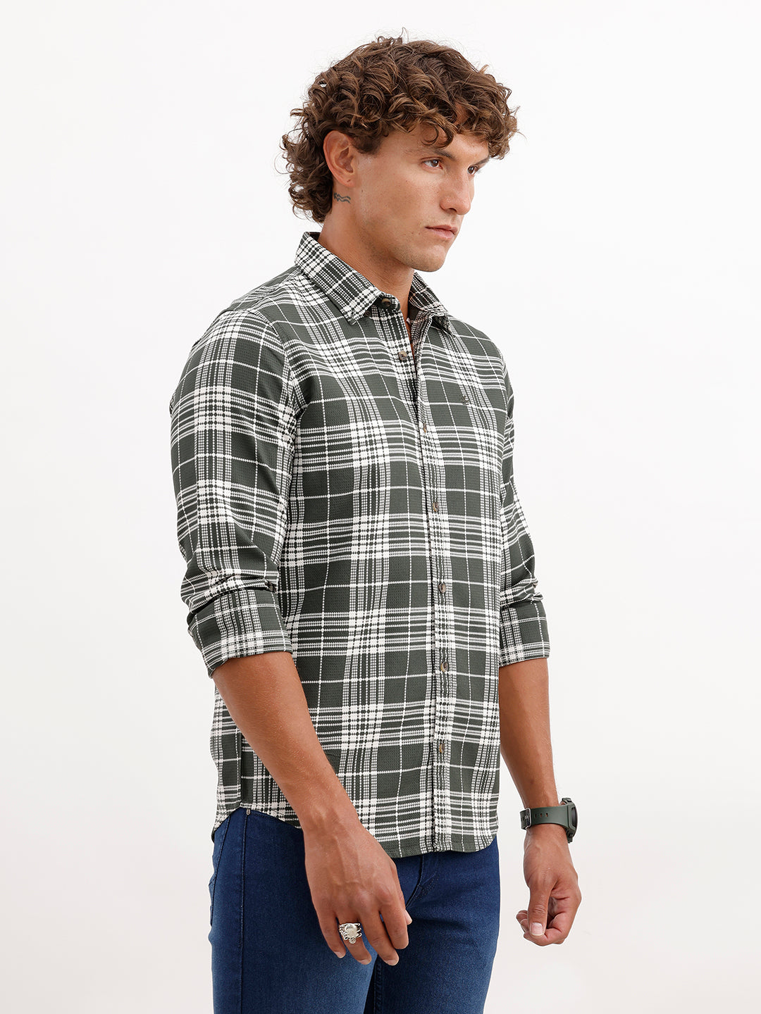 Textured Regular Fit Full Sleeve Shirt | Olive