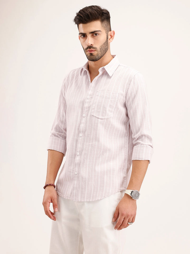 Textured Slim Fit Striped Shirt | Pink