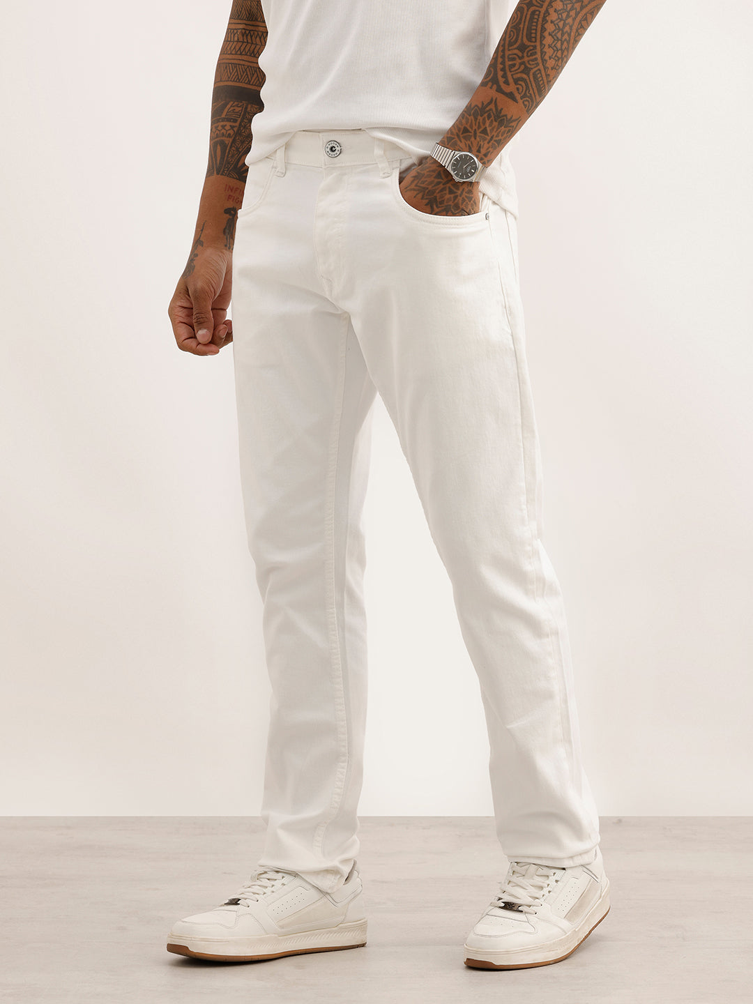 Solid Slim Fit Denim Jeans | White