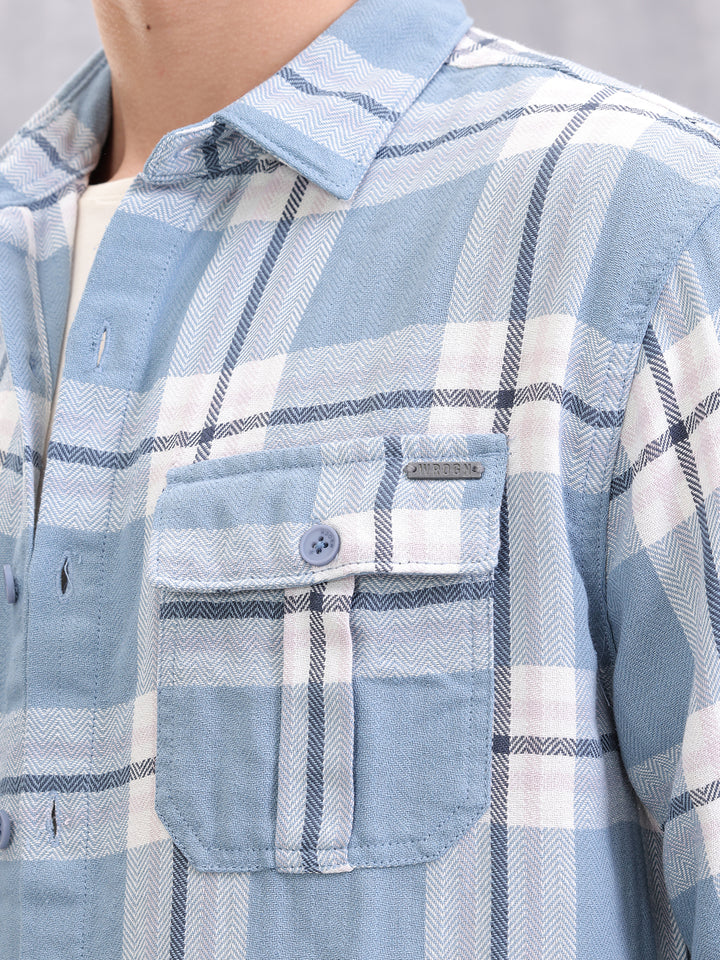 Double Pocket Checkered Shirt | Blue
