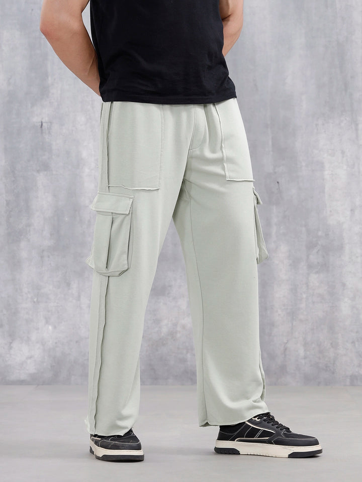 Casual Raw Edged Cargo Pants For Men | Light Green