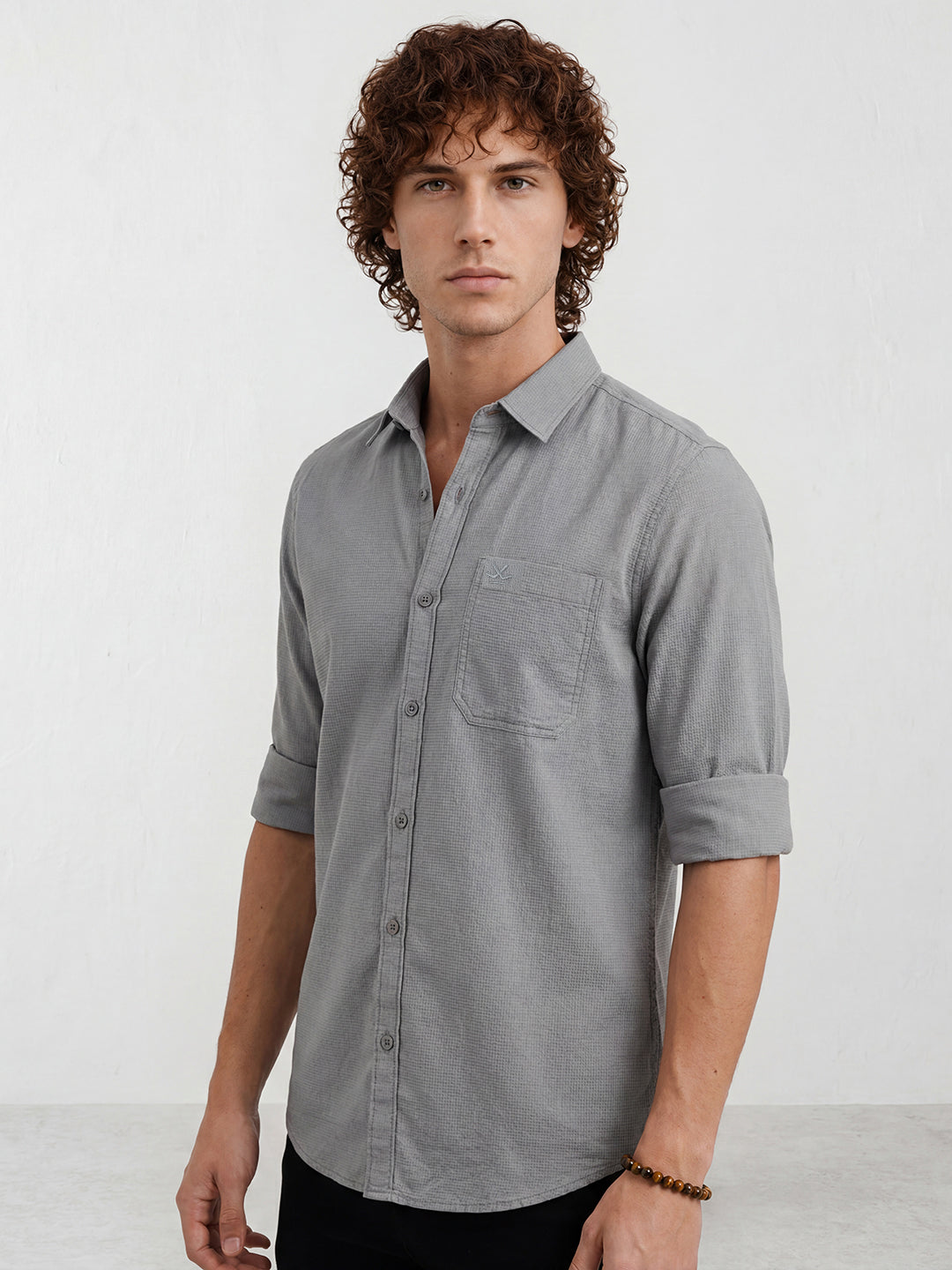 Slim Fit Solid Full Sleeve Shirt | Grey