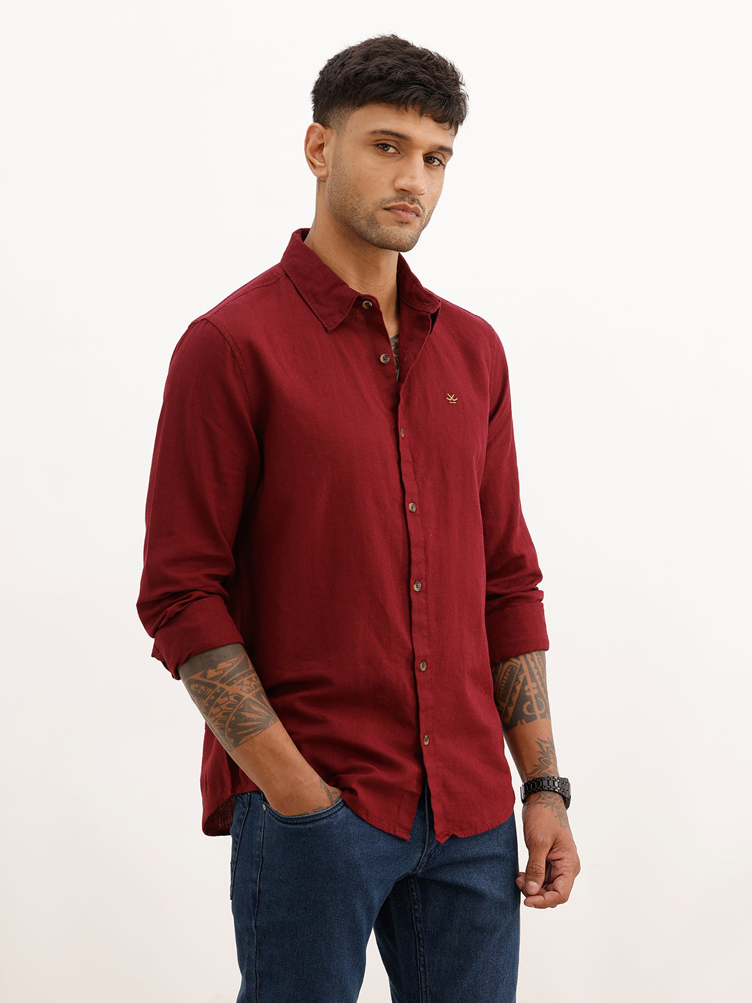 Solid Slim Fit Full Sleeve Shirt | Maroon | WSH02FSSL0181S