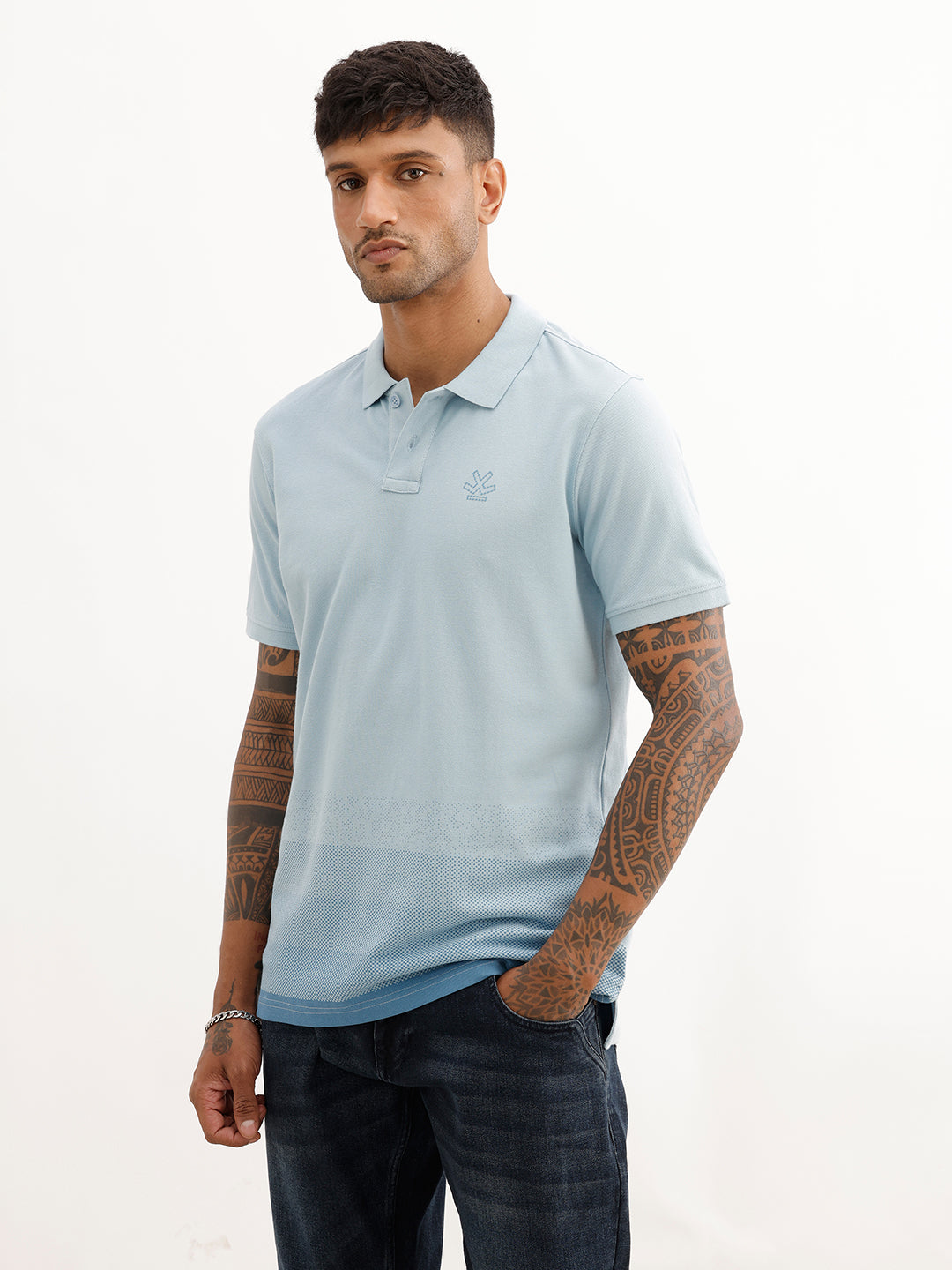 Classic Slim Fit Faded Polo T-Shirt | Light Blue
