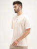 Oversized Embrodered Patch Detail T-Shirt | Beige