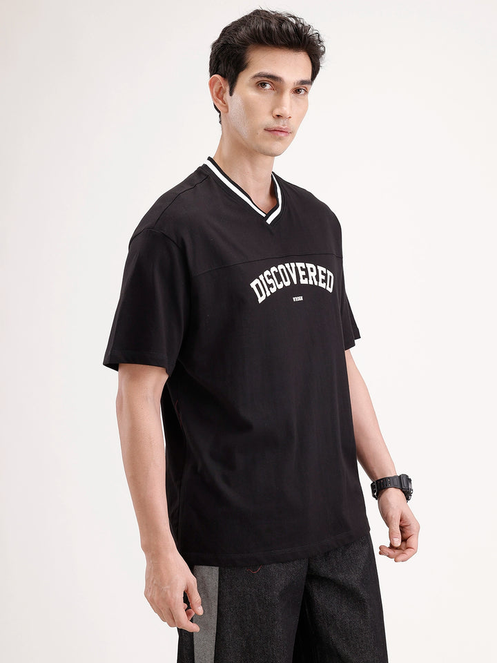 Oversized Contrast Collar T-Shirt | Black