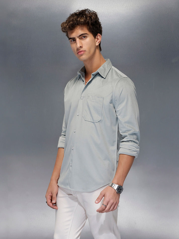 Minimal Textured Botton Down Shirt | Grey